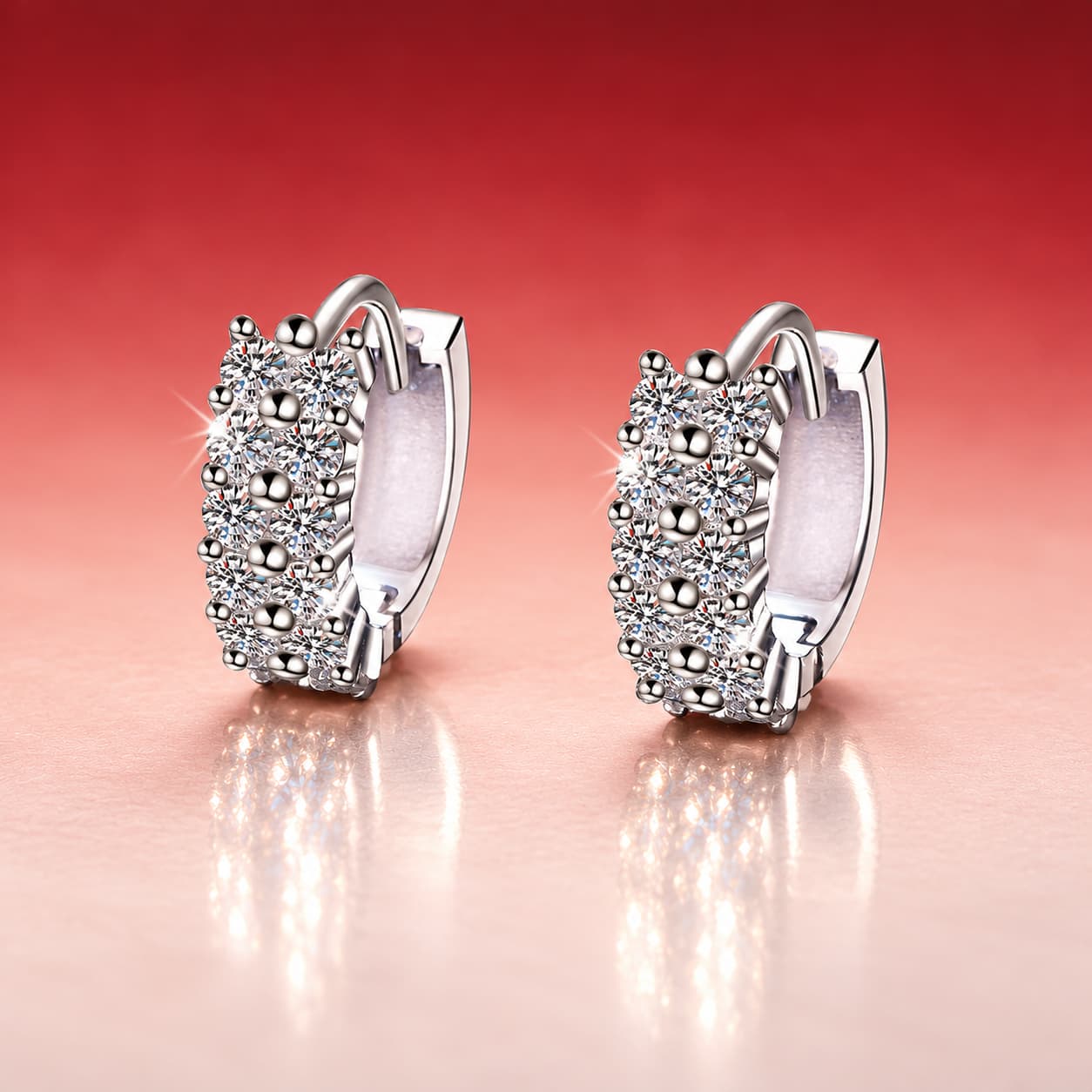 Luna Series · Double-Row Stone-Set Huggie Earrings — Sterling Silver — image 1