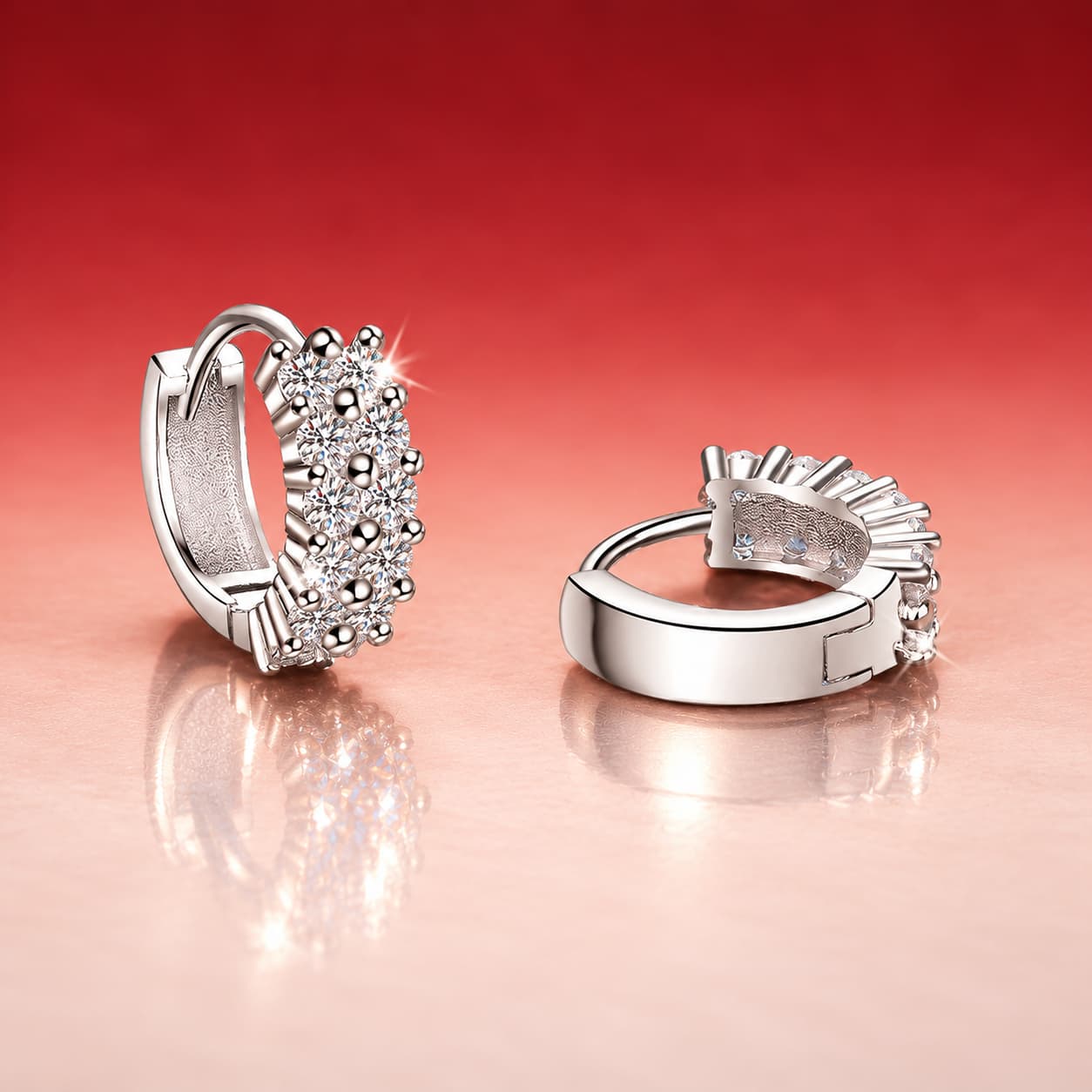 Luna Series · Double-Row Stone-Set Huggie Earrings — Sterling Silver — image 3