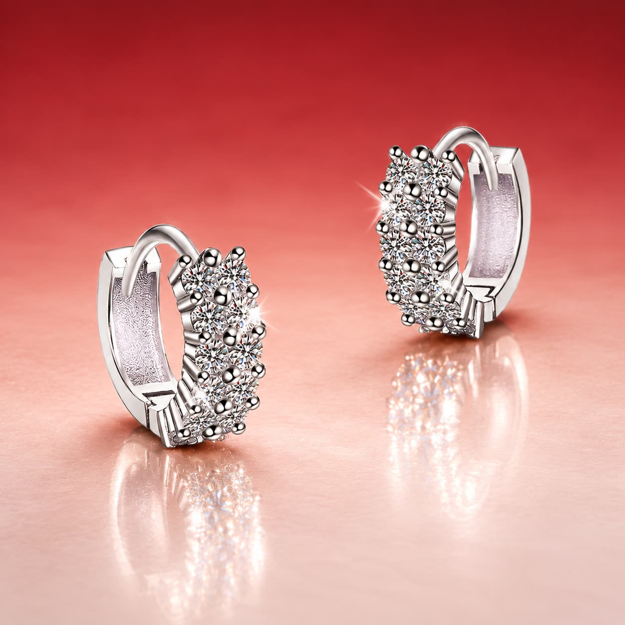 Luna Series · Double-Row Stone-Set Huggie Earrings — Sterling Silver — image 4