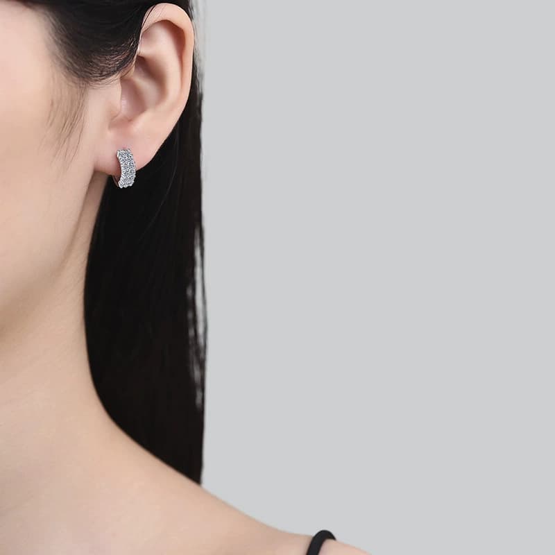 Luna Series · Double-Row Stone-Set Huggie Earrings — Sterling Silver — image 2