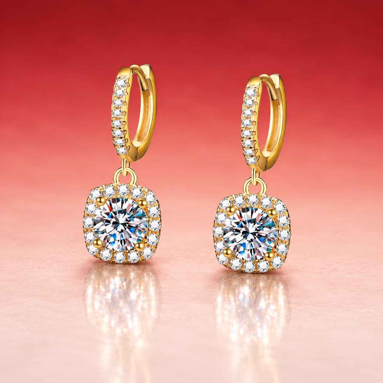 Sol Series · Cushion-Halo Drop Earrings — Sterling Silver — image 1