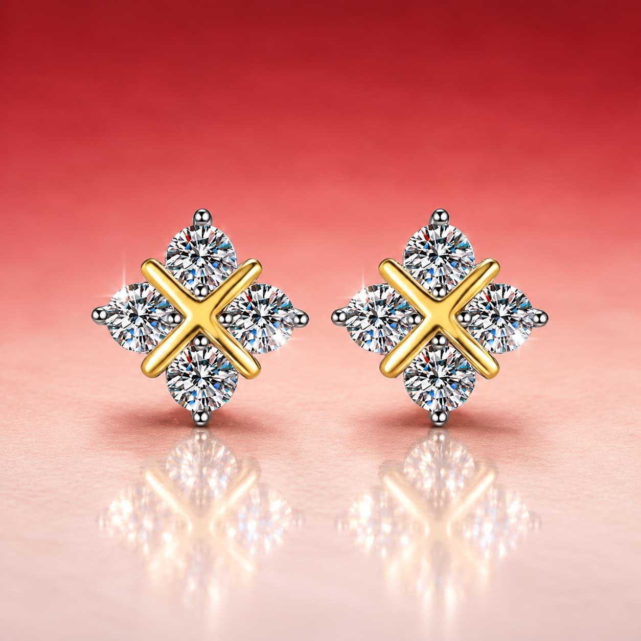 Sol Series · Gold-Tone X-Motif Cluster Stud Earrings — Sterling Silver — image 1