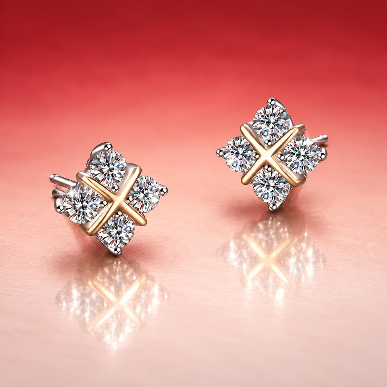 Sol Series · Gold-Tone X-Motif Cluster Stud Earrings — Sterling Silver — image 3