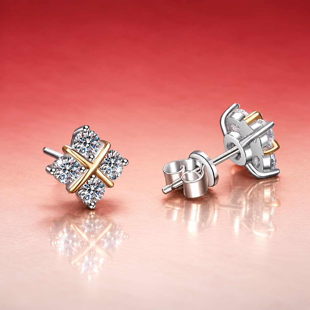 Sol Series · Gold-Tone X-Motif Cluster Stud Earrings — Sterling Silver — image 4