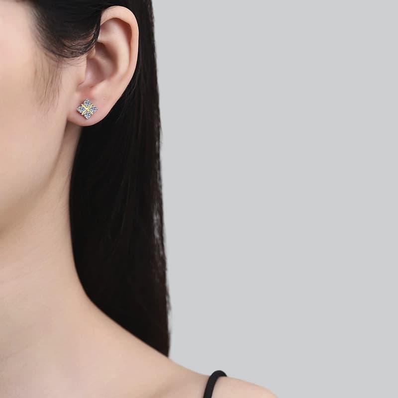 Sol Series · Gold-Tone X-Motif Cluster Stud Earrings — Sterling Silver — image 2