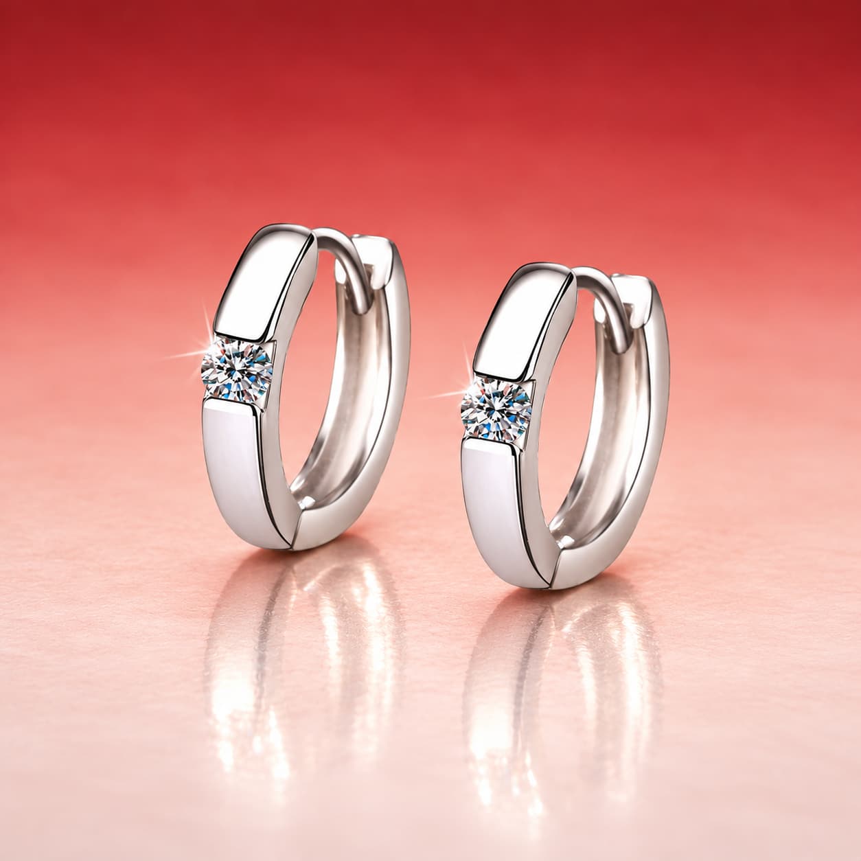 Luna Series · Single-Stone Huggie Hoop Earrings — Sterling Silver — image 1