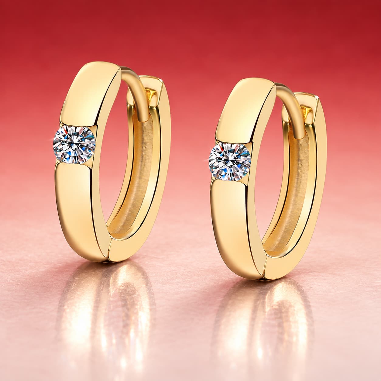 Luna Series · Single-Stone Huggie Hoop Earrings — Sterling Silver — image 3