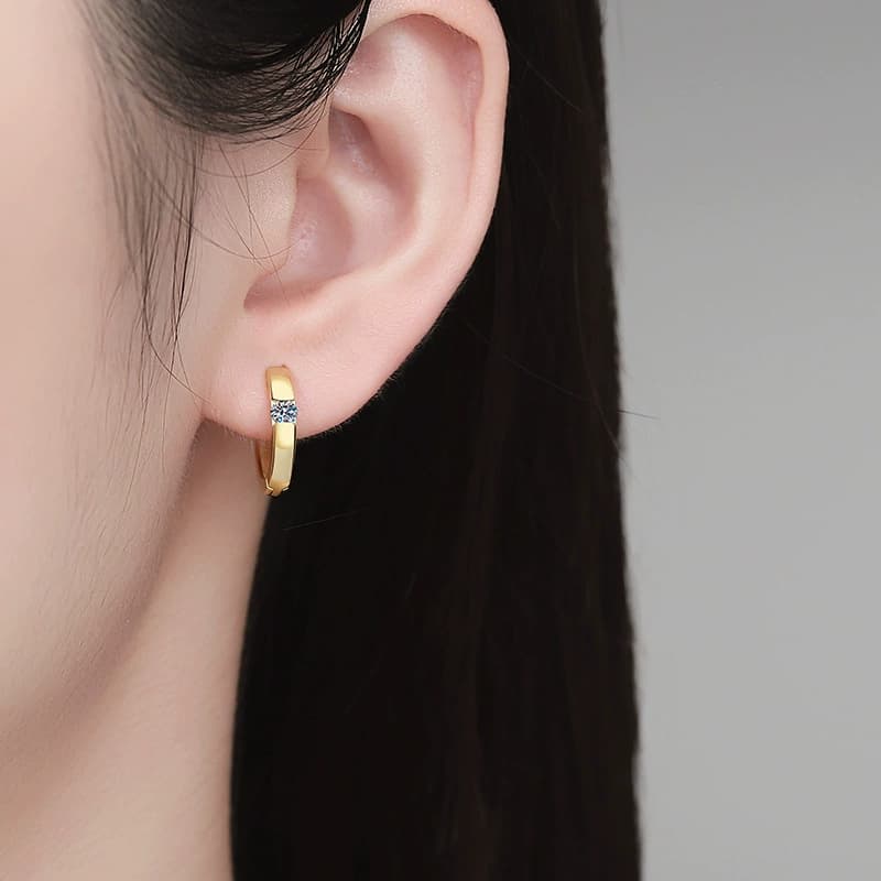 Luna Series · Single-Stone Huggie Hoop Earrings — Sterling Silver — image 2