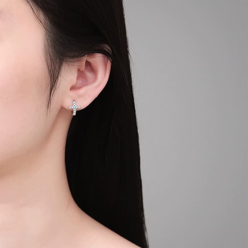 Stella Series · Cross Huggie Earrings — Sterling Silver — image 2