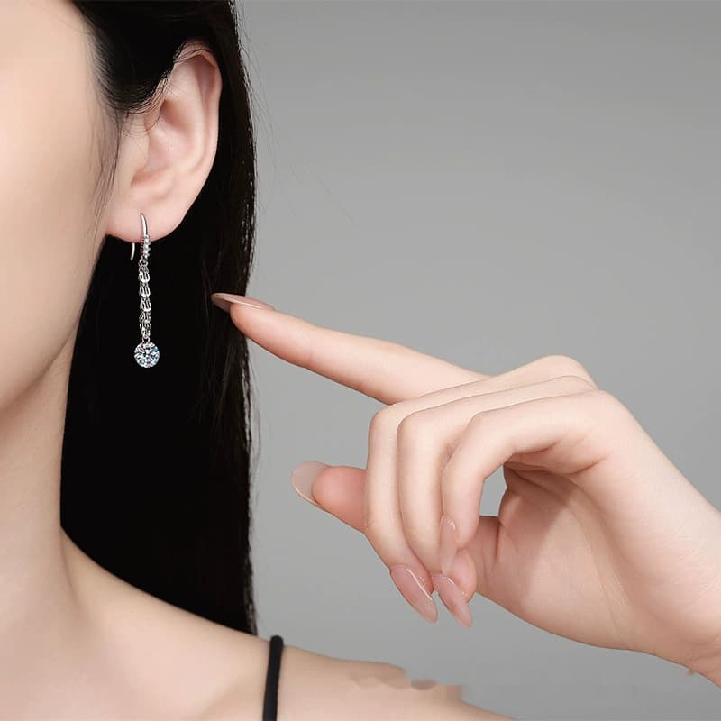 Luna Series · Phoenix-Tail Chain Drop Earrings — Sterling Silver — image 2