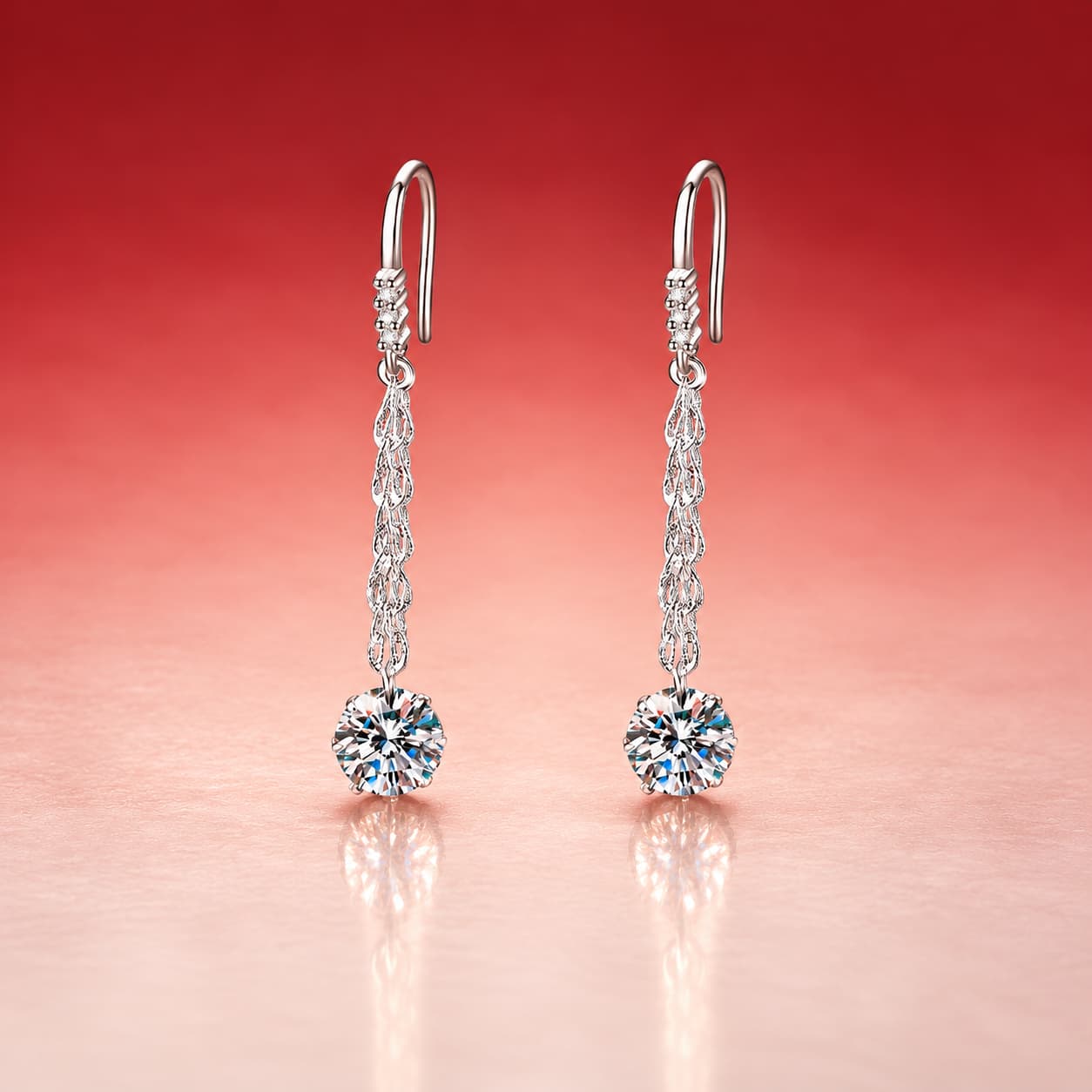 Luna Series · Phoenix-Tail Chain Drop Earrings — Sterling Silver — image 3