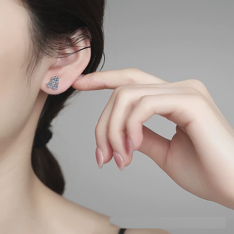 Luna Series · Three-Stone Cluster Stud Earrings — Sterling Silver — image 2