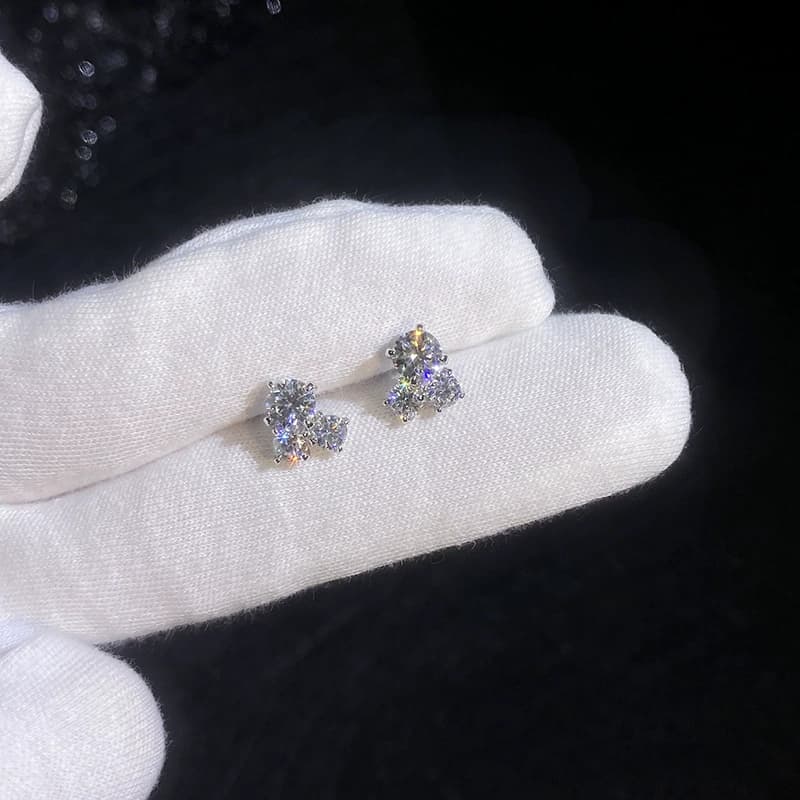Luna Series · Three-Stone Cluster Stud Earrings — Sterling Silver — image 4