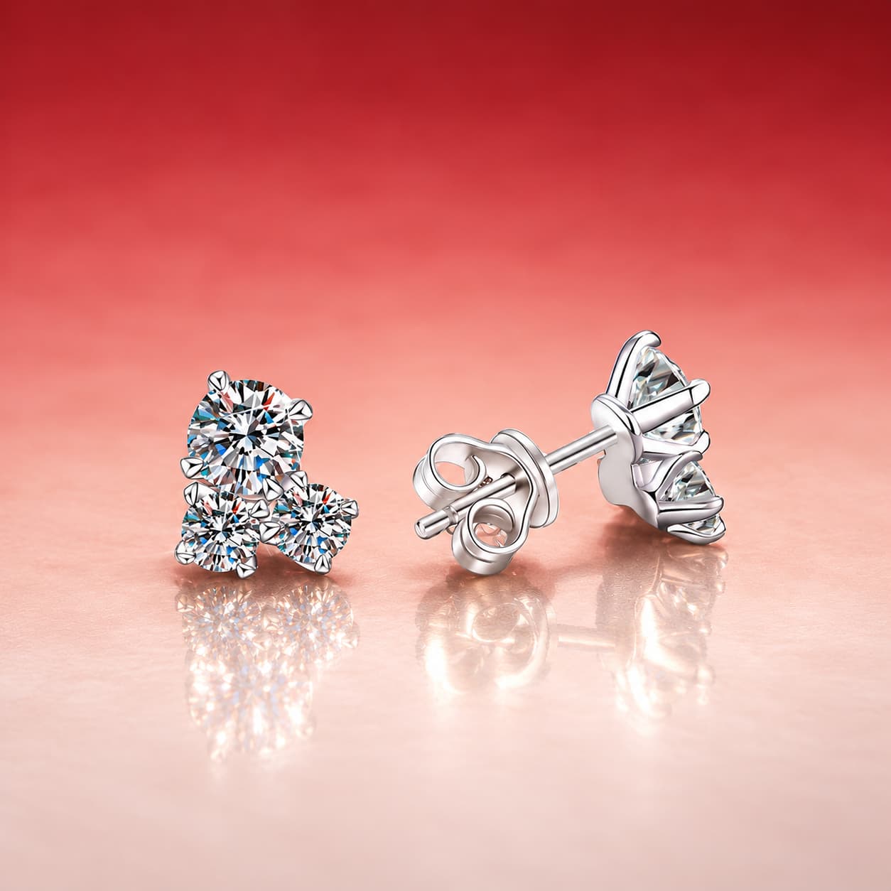 Luna Series · Three-Stone Cluster Stud Earrings — Sterling Silver — image 1
