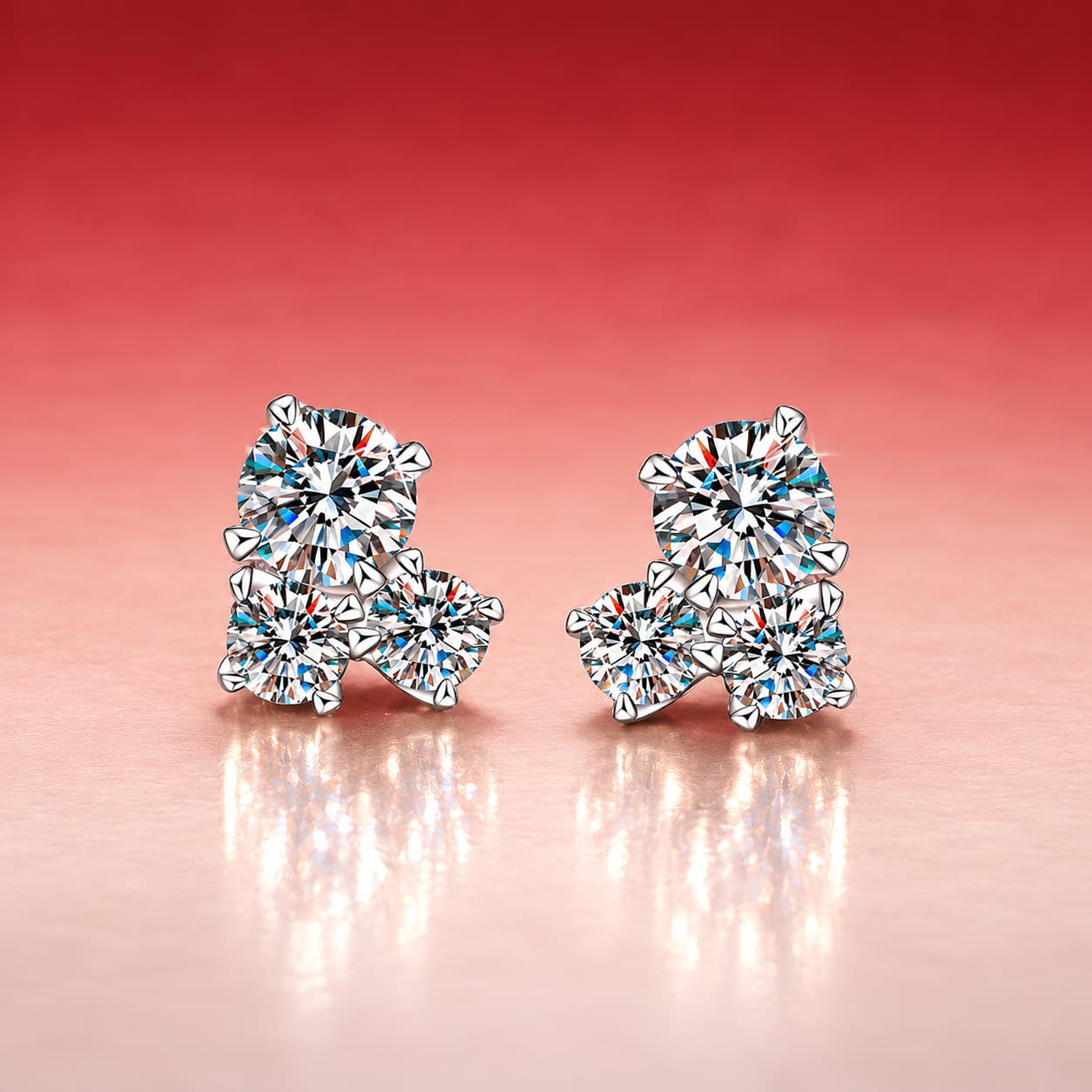 Luna Series · Three-Stone Cluster Stud Earrings — Sterling Silver — image 3
