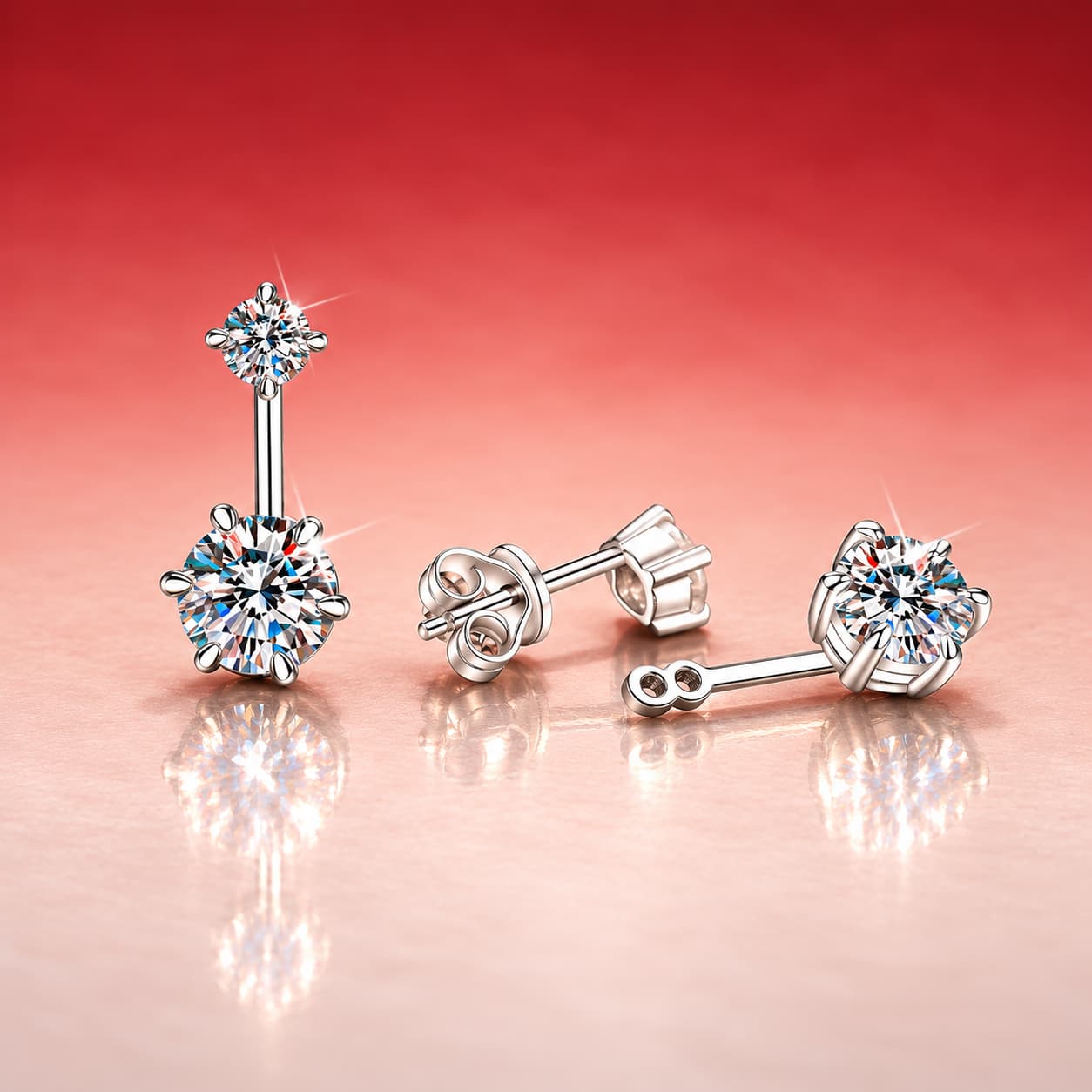Luna Series · Two-Way Drop Stud Earrings — Sterling Silver — image 1