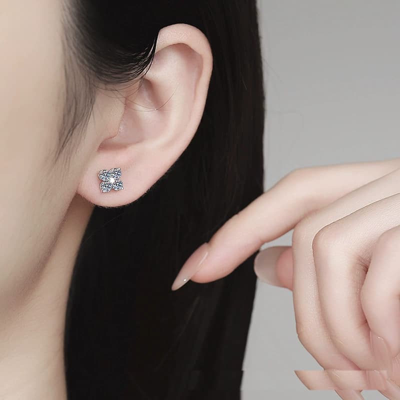 Luna Series · Clover Screw-Back Stud Earrings — Sterling Silver — image 2