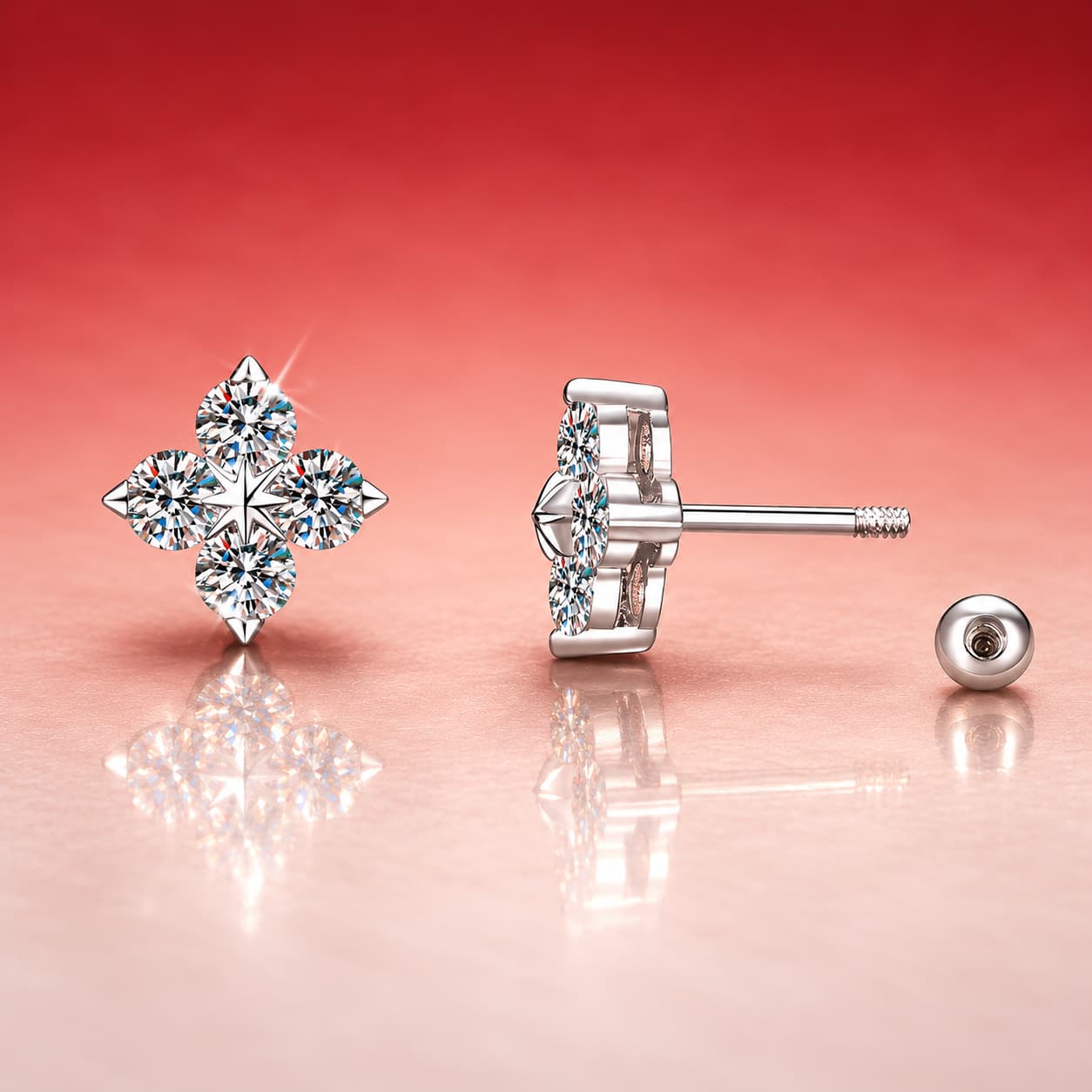 Luna Series · Clover Screw-Back Stud Earrings — Sterling Silver — image 1