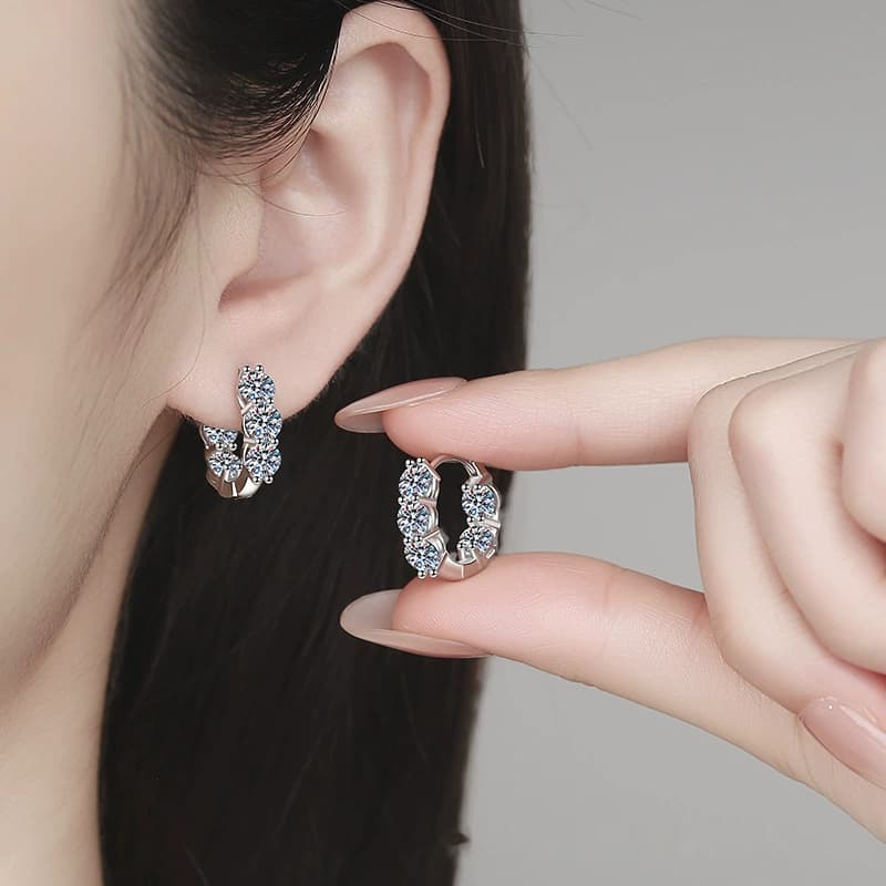 Luna Series · Double-Sided Stone-Set Huggie Hoop Earrings — Sterling Silver — image 2
