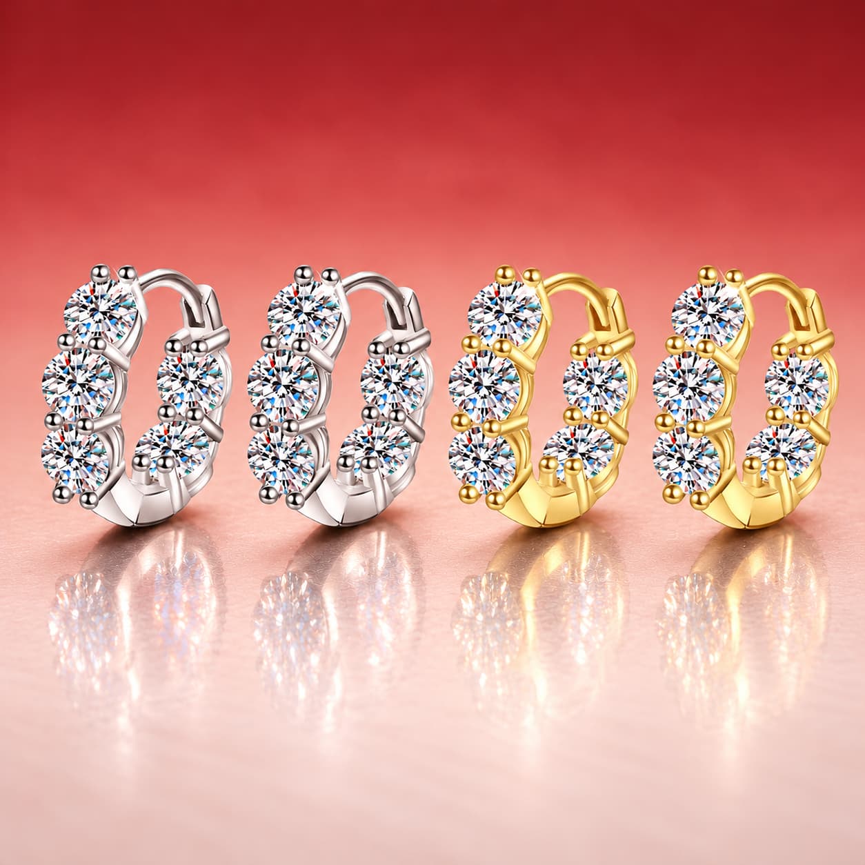 Luna Series · Double-Sided Stone-Set Huggie Hoop Earrings — Sterling Silver — image 1