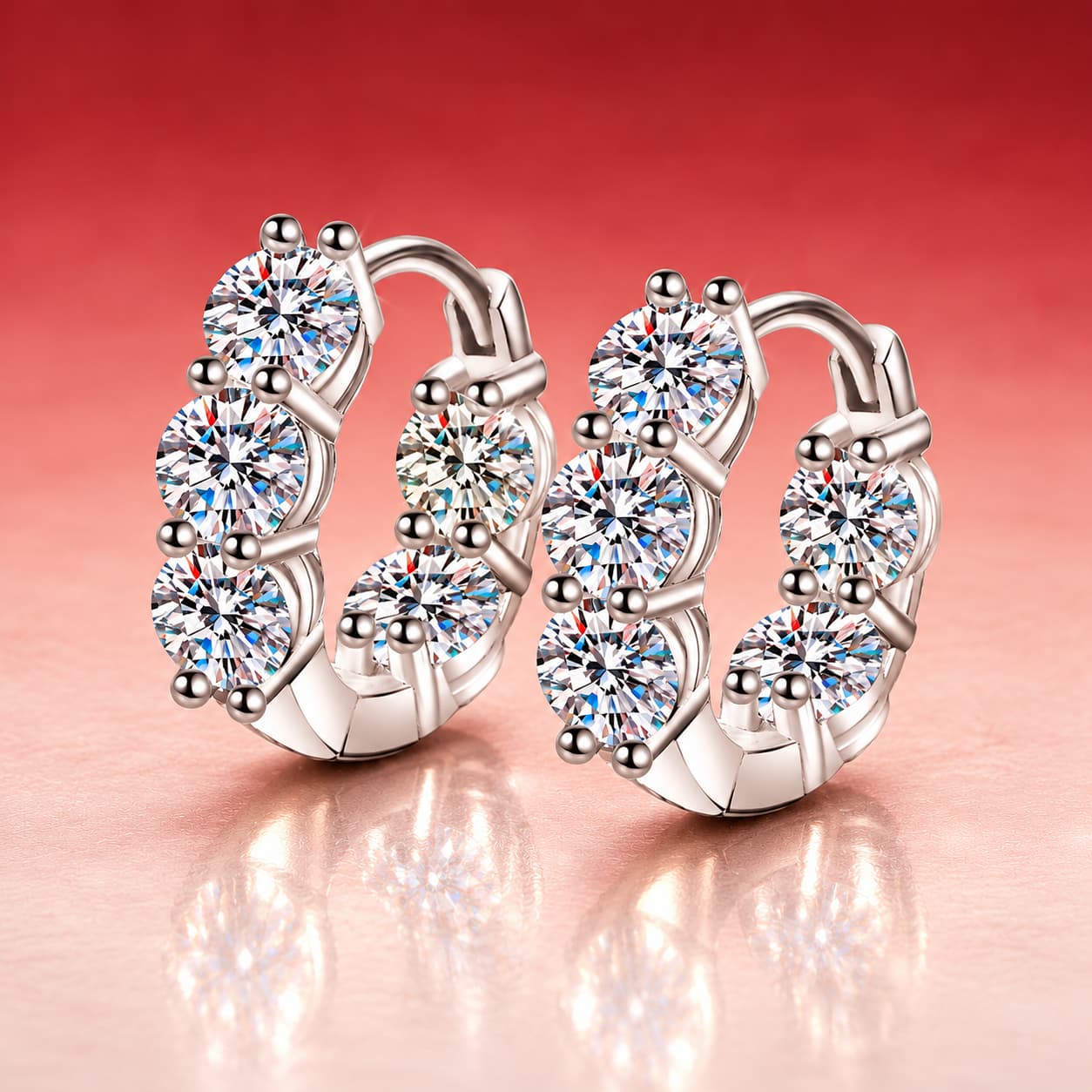 Luna Series · Double-Sided Stone-Set Huggie Hoop Earrings — Sterling Silver — image 3