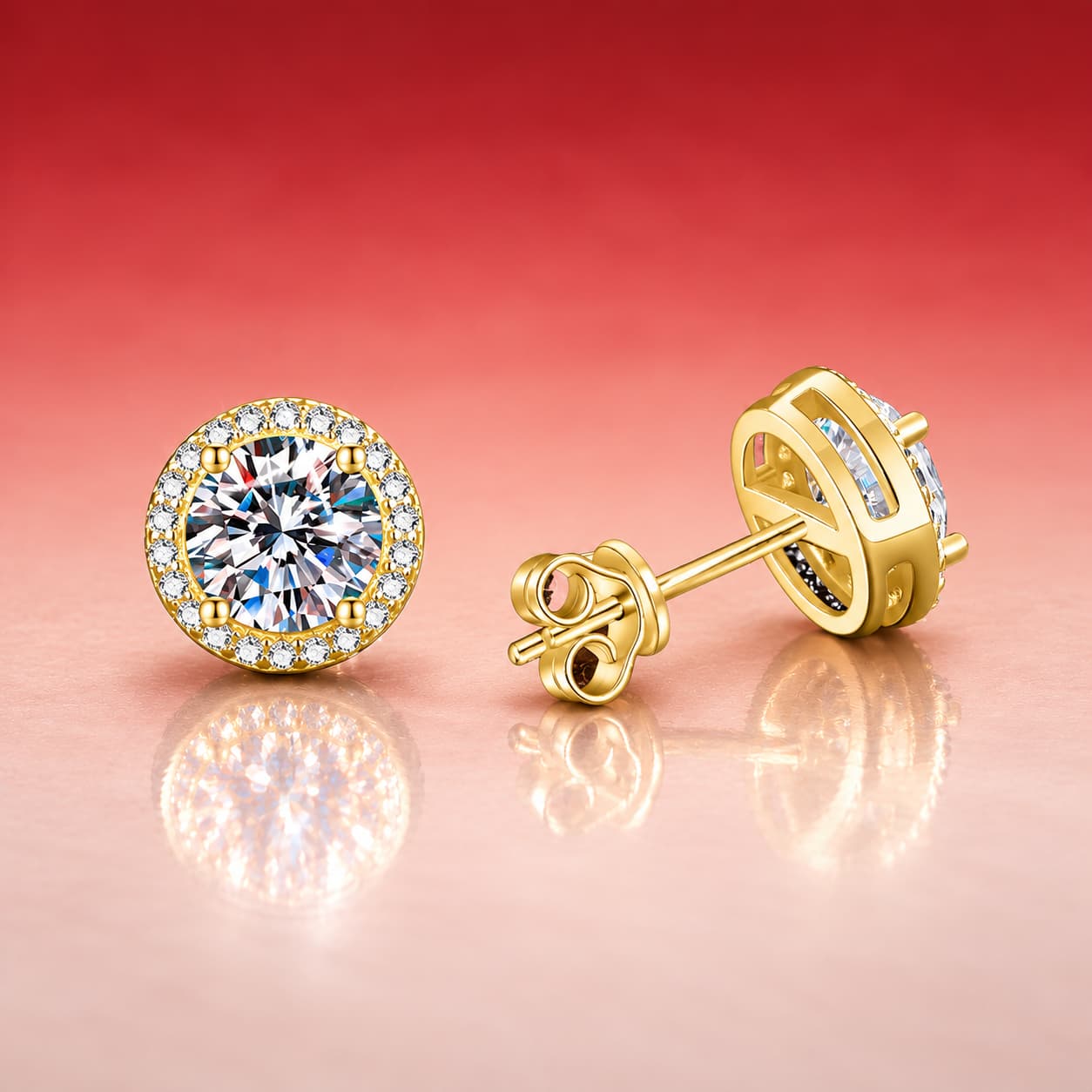 Luna Series · Round Halo Stud Earrings — 925 Sterling Silver — image 3