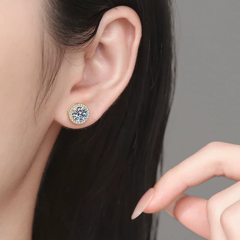 Luna Series · Round Halo Stud Earrings — 925 Sterling Silver — image 2
