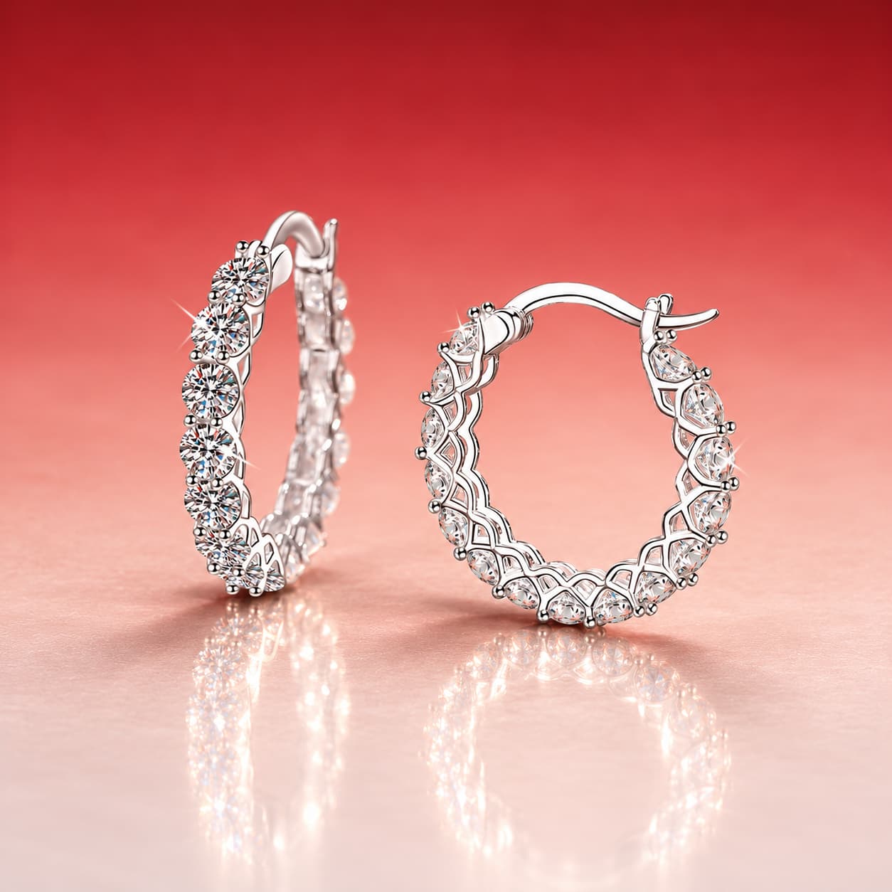 Luna Series · Scalloped Pavé Hoop Earrings — Sterling Silver — image 1