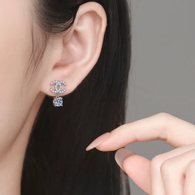 Interlocking-C Drop Earrings — 925 Sterling Silver — image 2