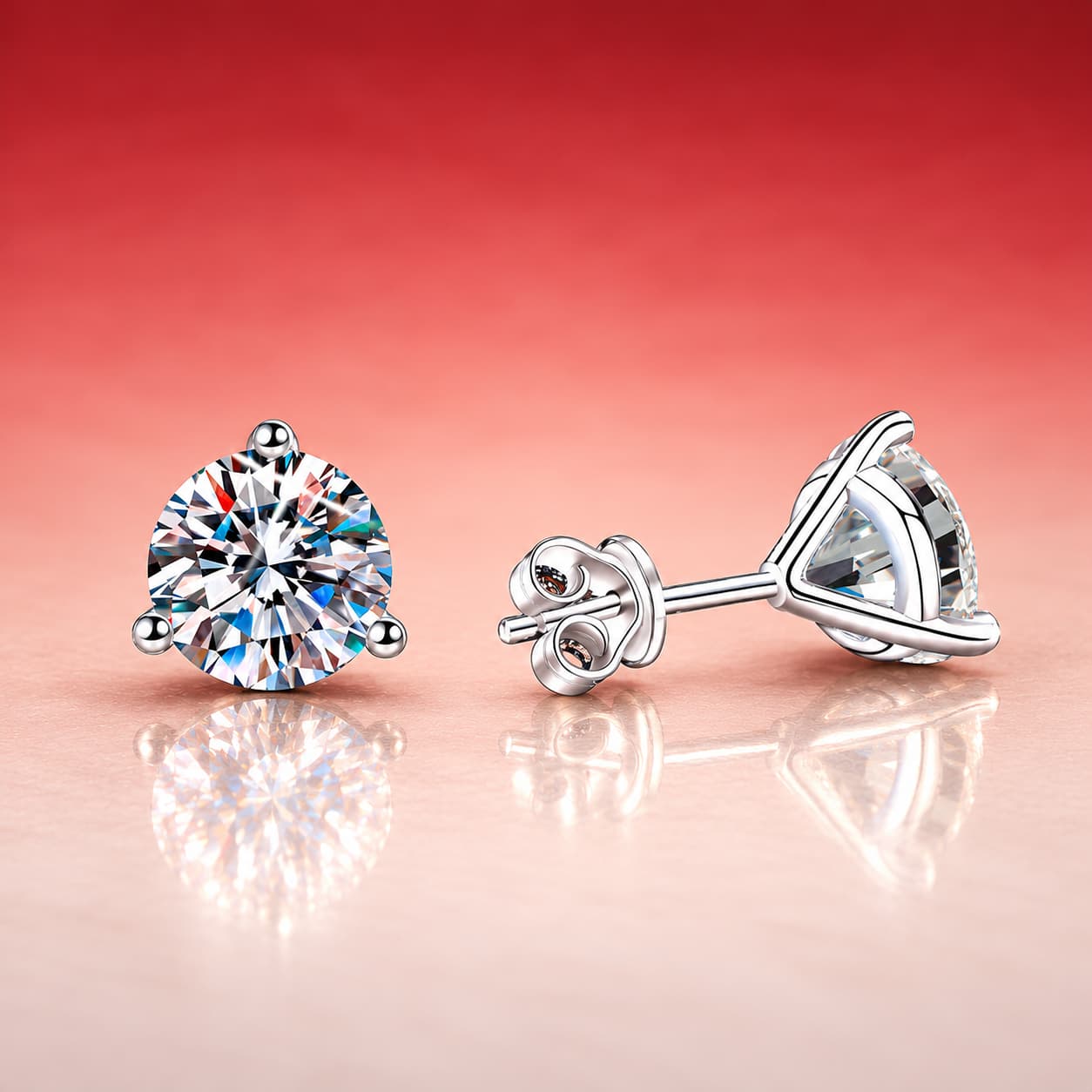 Three-Prong Round Stud Earrings — 925 Sterling Silver — image 1