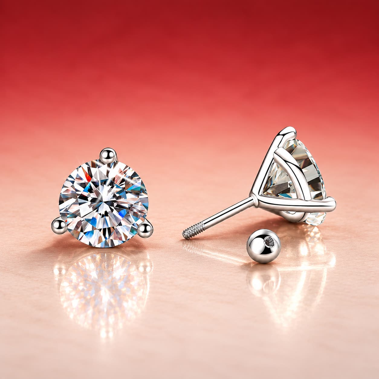 Three-Prong Round Stud Earrings — 925 Sterling Silver — image 3