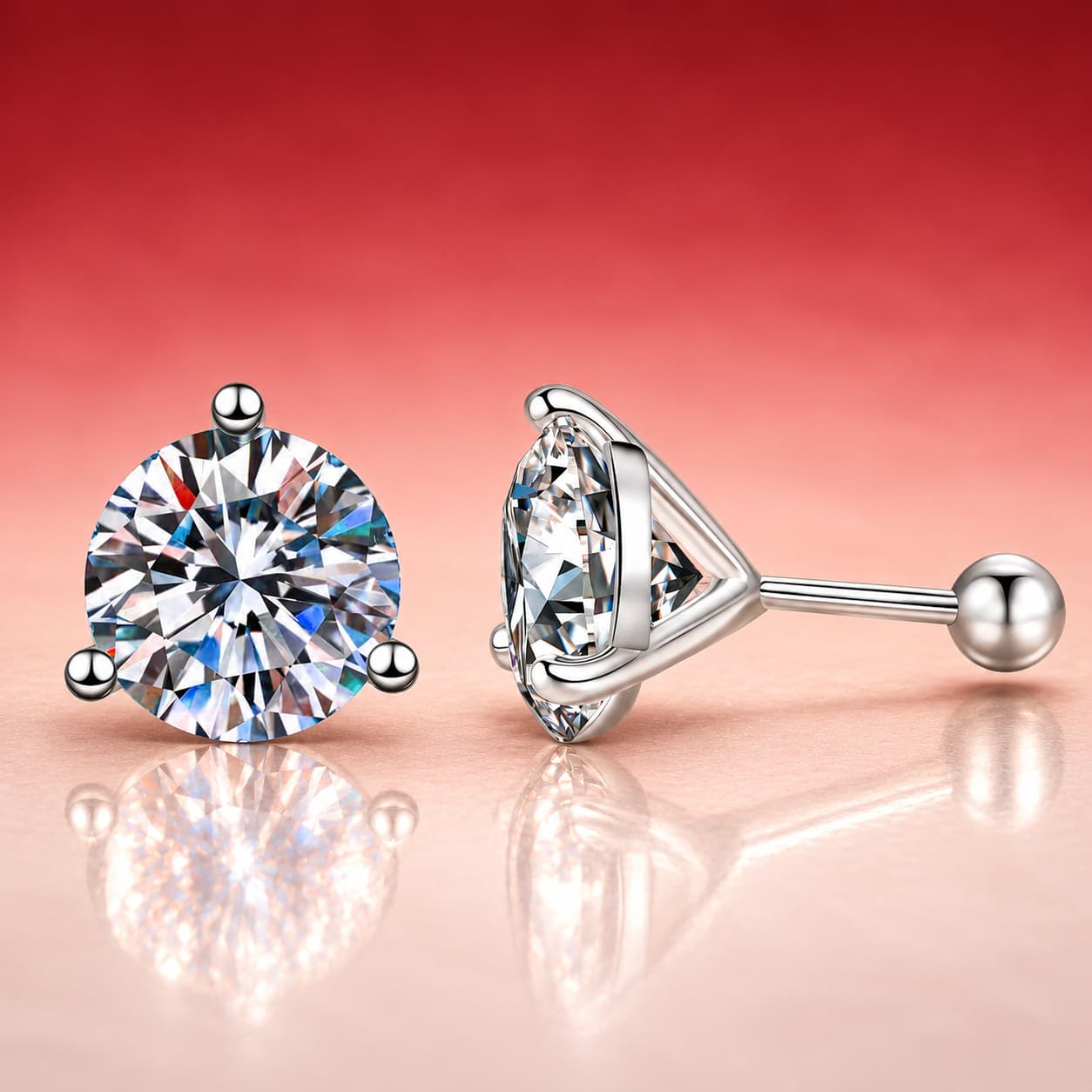 Three-Prong Round Stud Earrings — 925 Sterling Silver — image 4