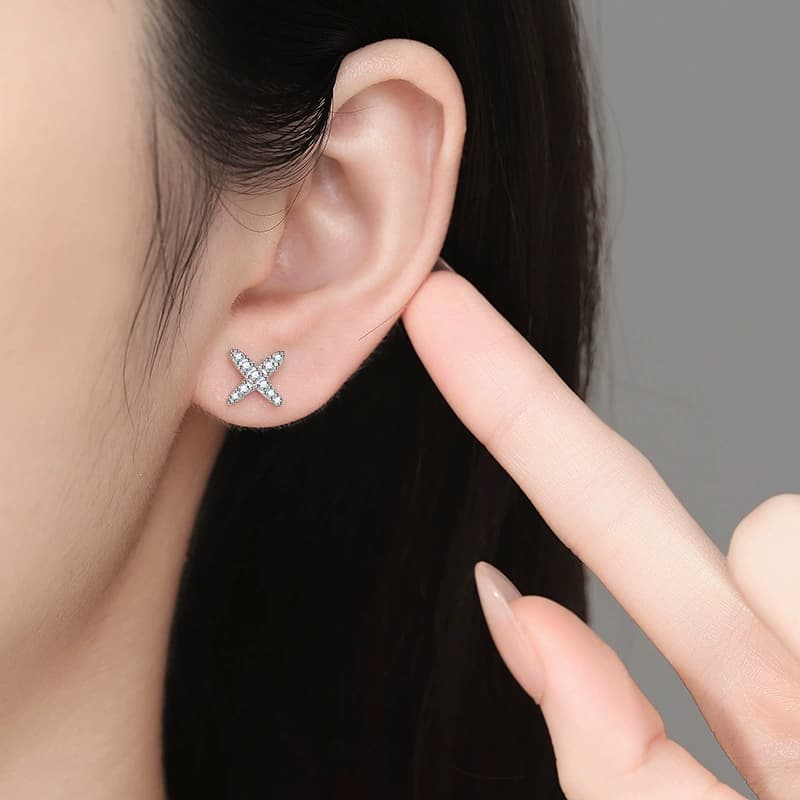 Crossed X Stud Earrings — 925 Sterling Silver — image 2