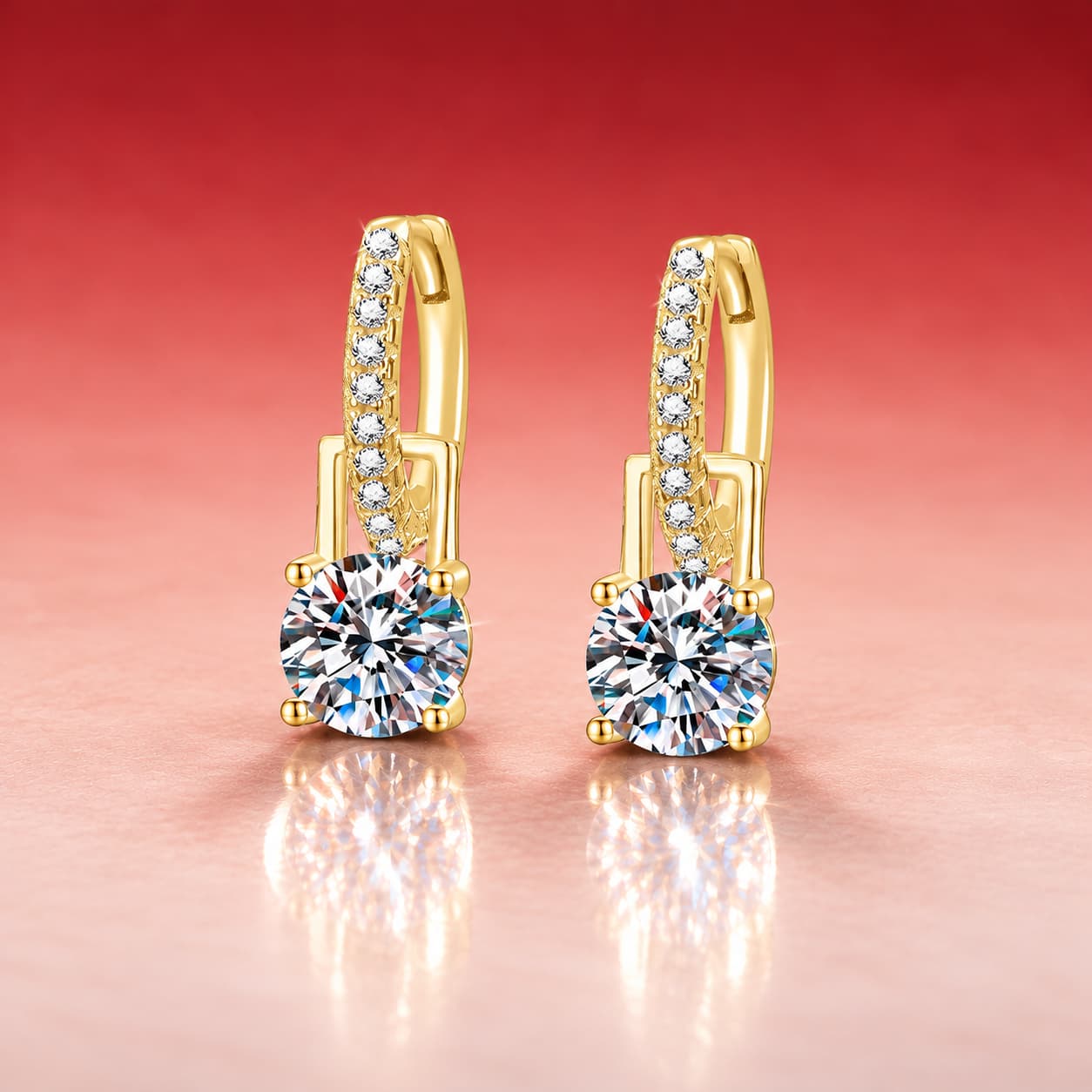 Sol Series · Round Stone Drop Hoop Earrings — 925 Sterling Silver — image 1