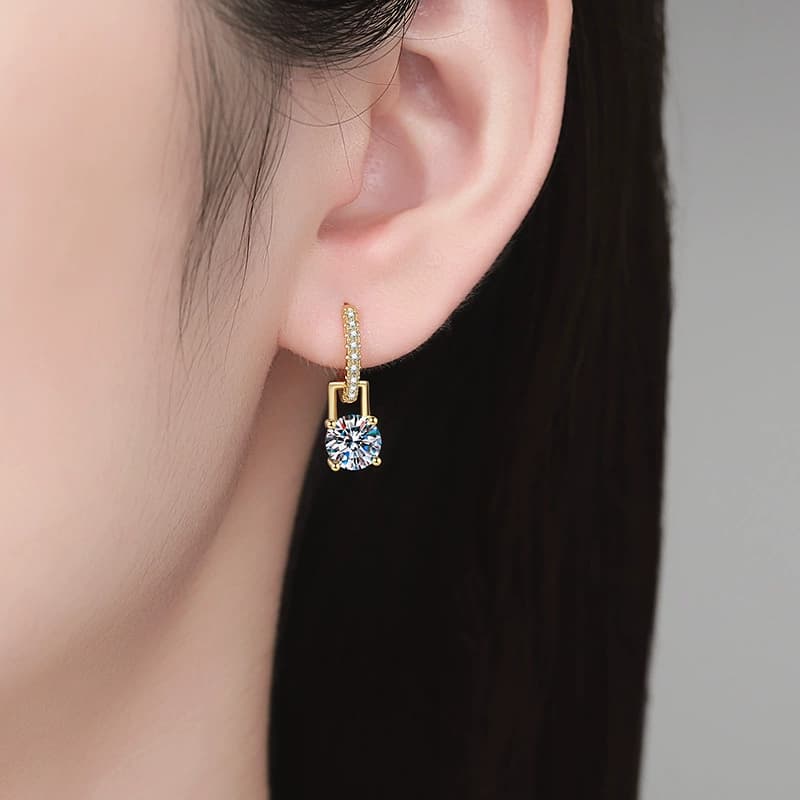 Sol Series · Round Stone Drop Hoop Earrings — 925 Sterling Silver — image 2