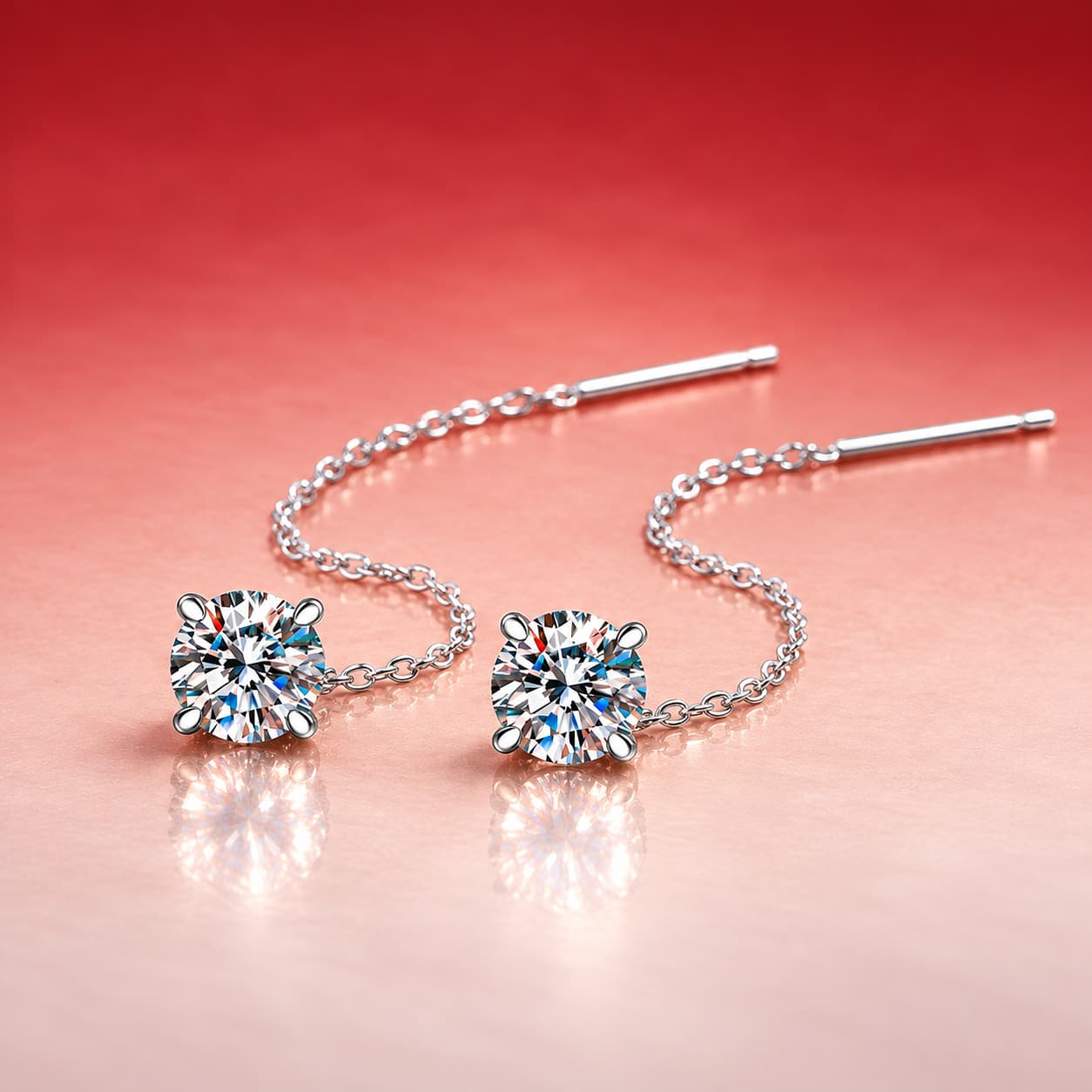 Luna Series · Round Stone Chain Threader Earrings — 925 Sterling Silver — image 1