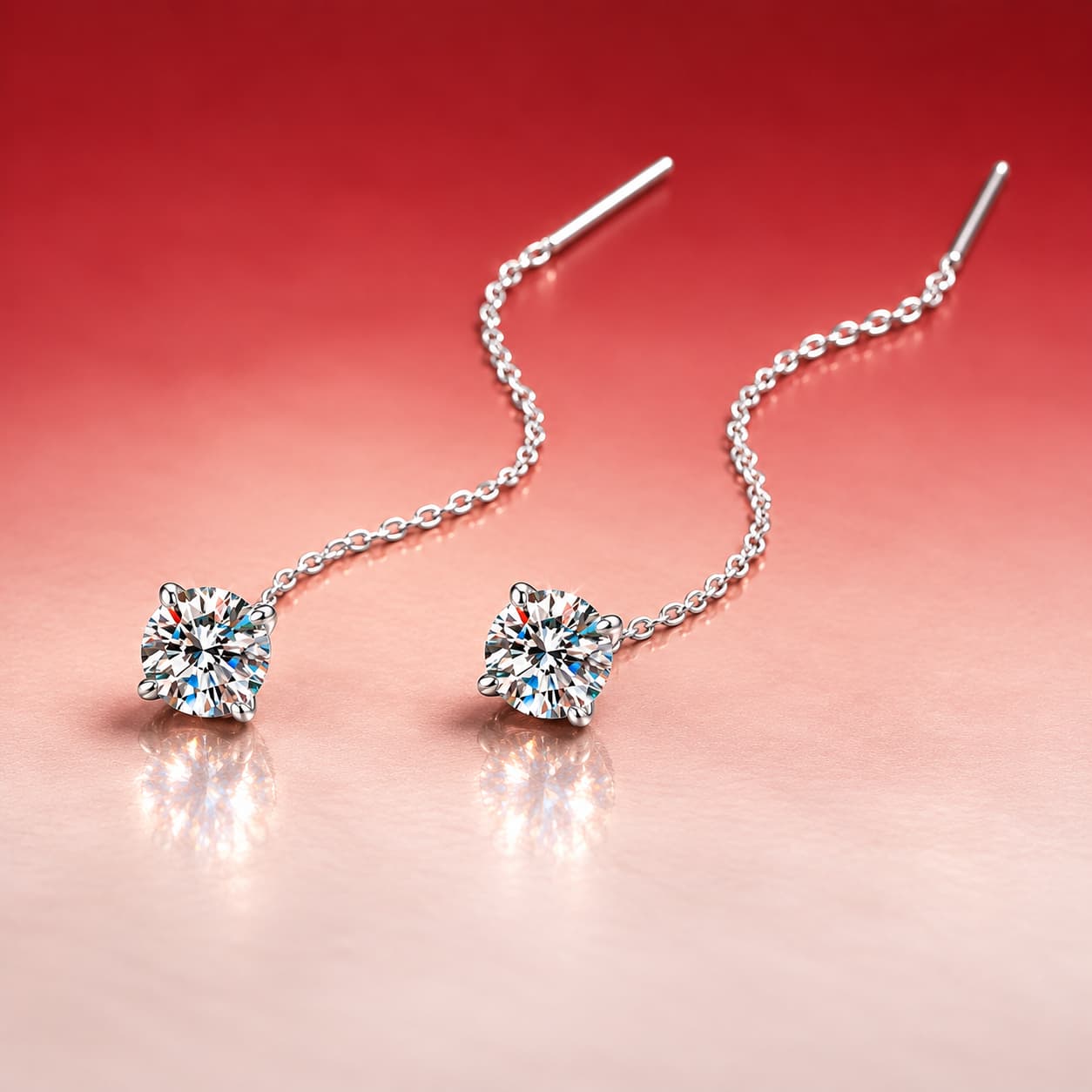 Luna Series · Round Stone Chain Threader Earrings — 925 Sterling Silver — image 3