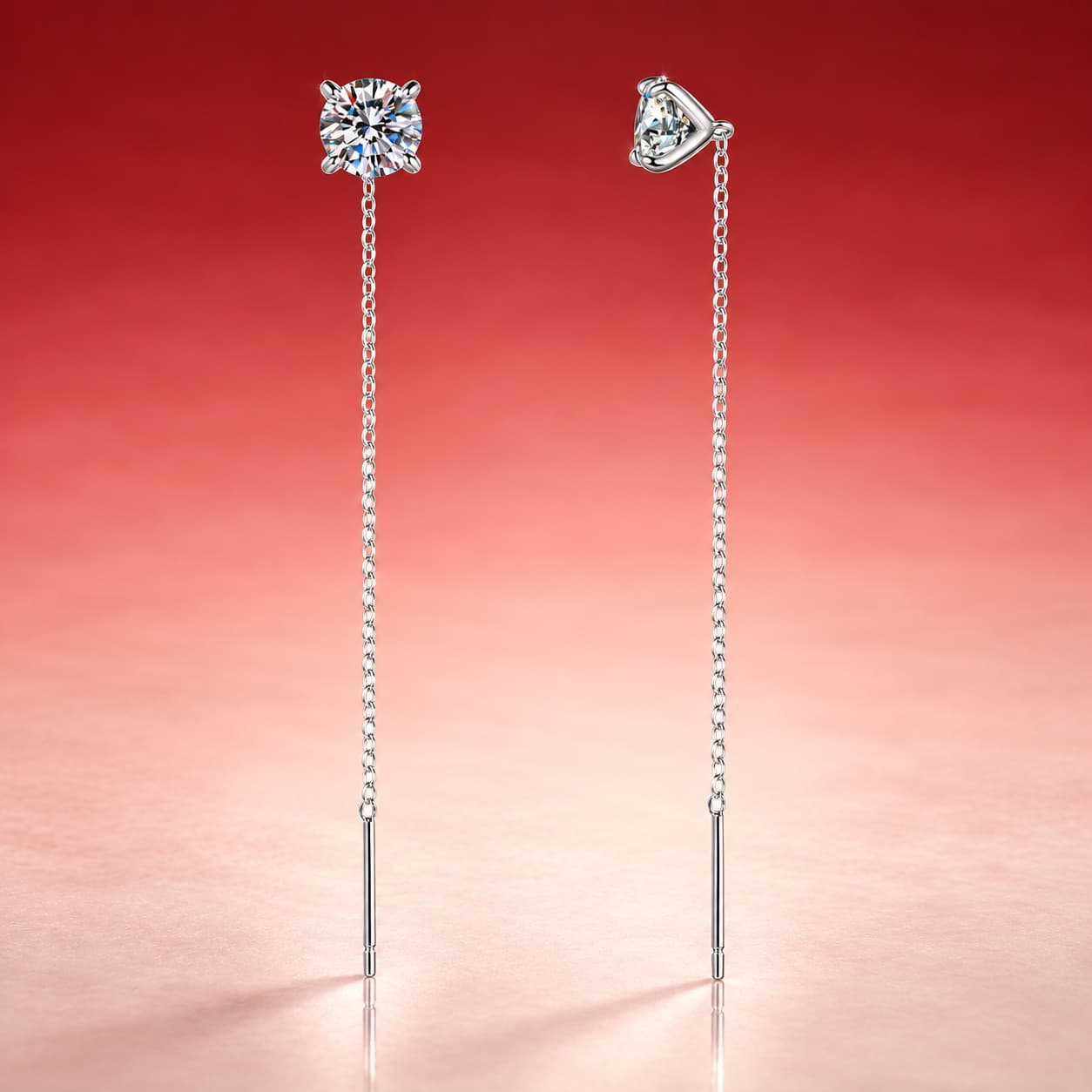 Luna Series · Round Stone Chain Threader Earrings — 925 Sterling Silver — image 4
