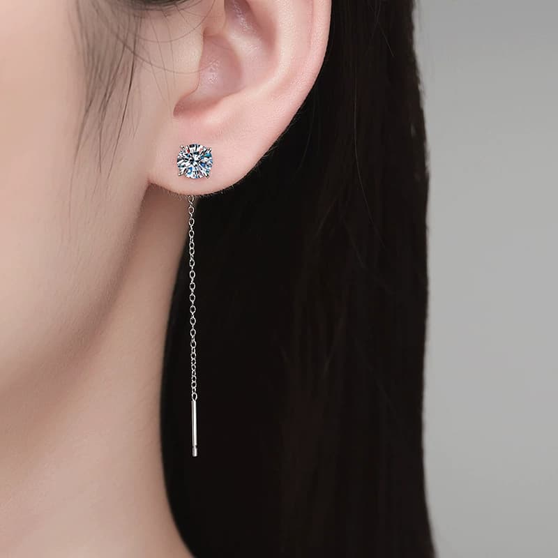 Luna Series · Round Stone Chain Threader Earrings — 925 Sterling Silver — image 2