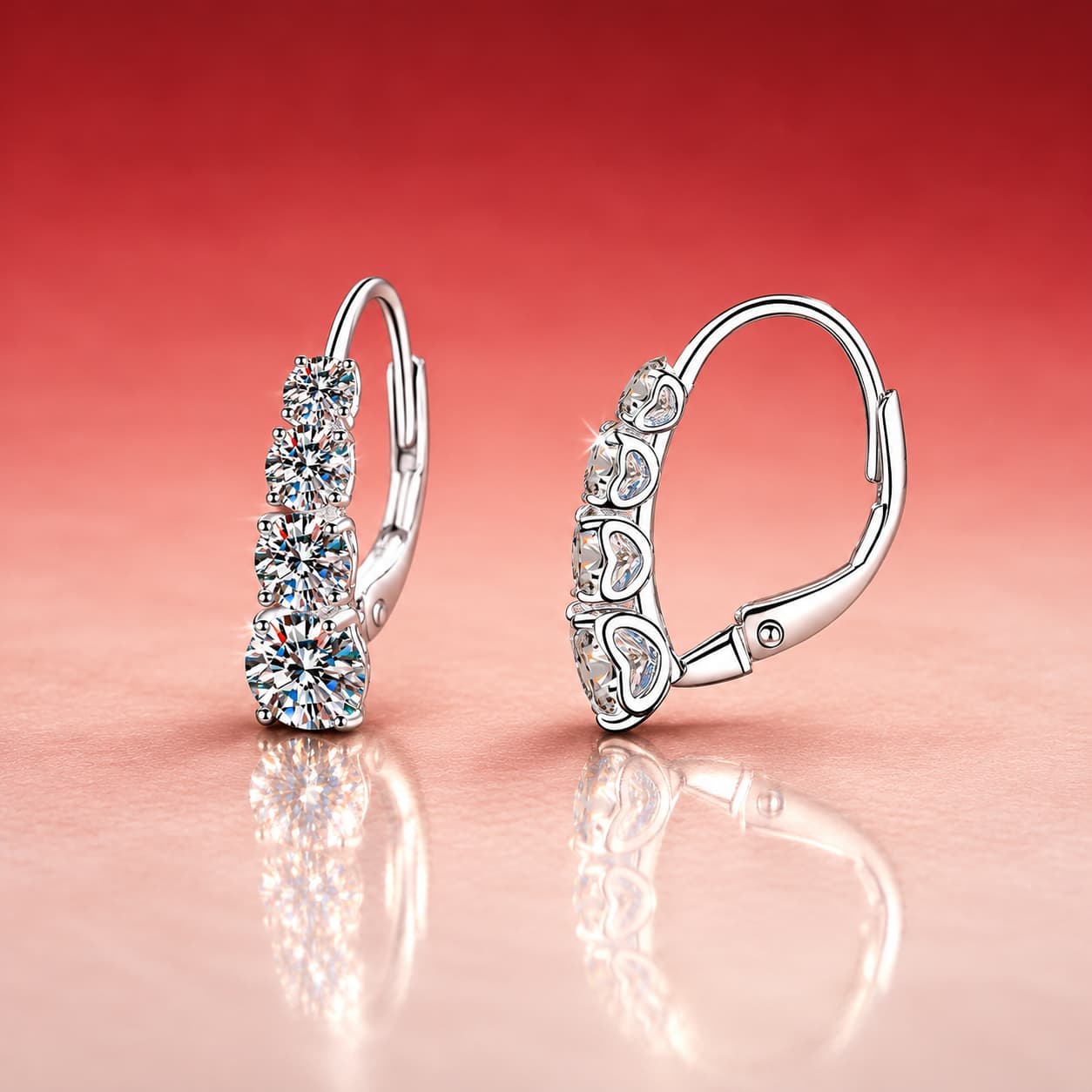 Graduated Four-Stone Huggie Earrings — 925 Sterling Silver — image 3