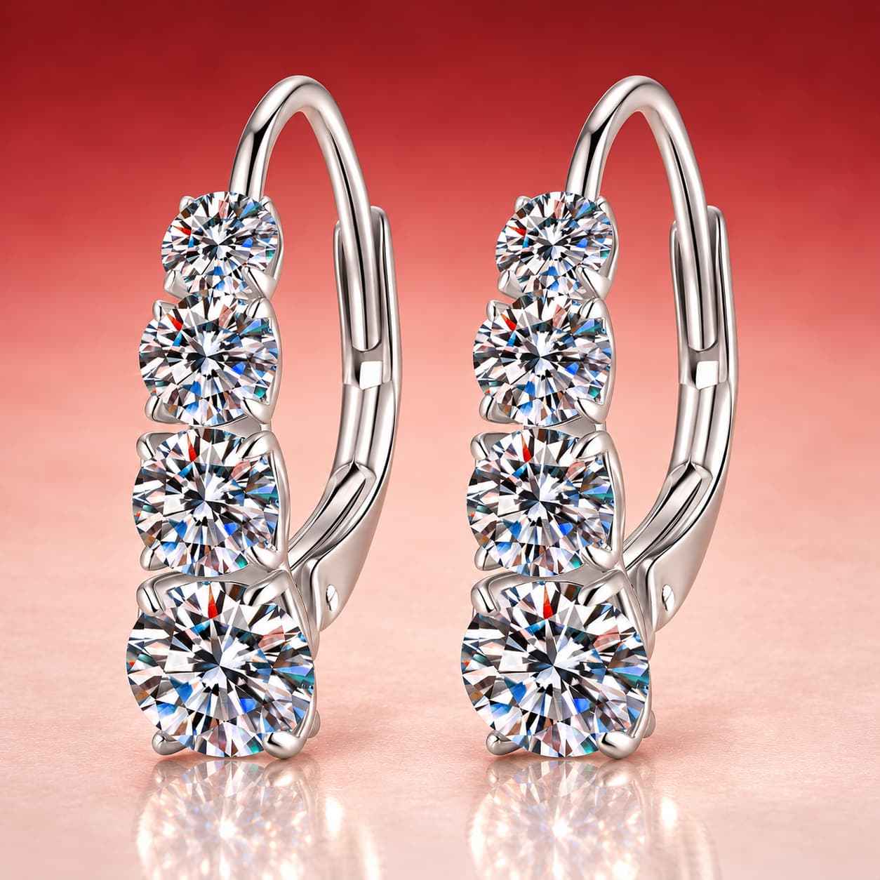Graduated Four-Stone Huggie Earrings — 925 Sterling Silver — image 4