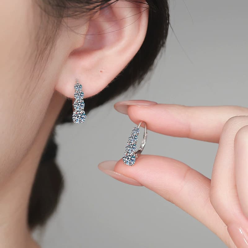 Graduated Four-Stone Huggie Earrings — 925 Sterling Silver — image 2