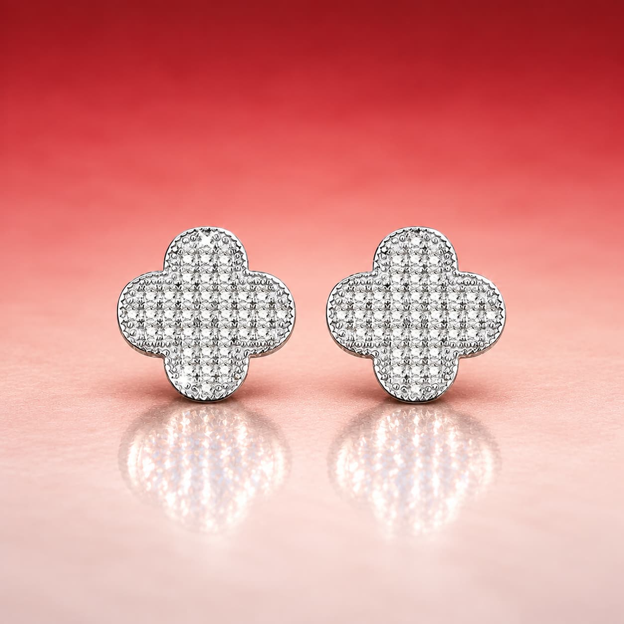 Pavé Clover Stud Earrings — 925 Sterling Silver — image 1