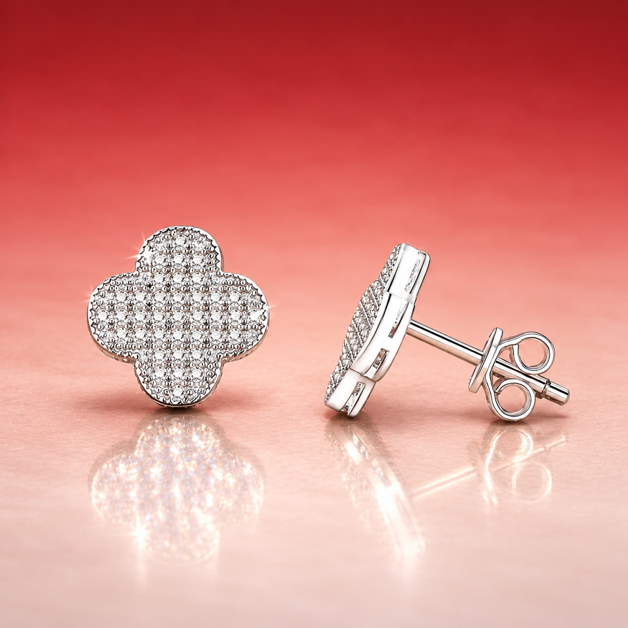 Pavé Clover Stud Earrings — 925 Sterling Silver — image 3