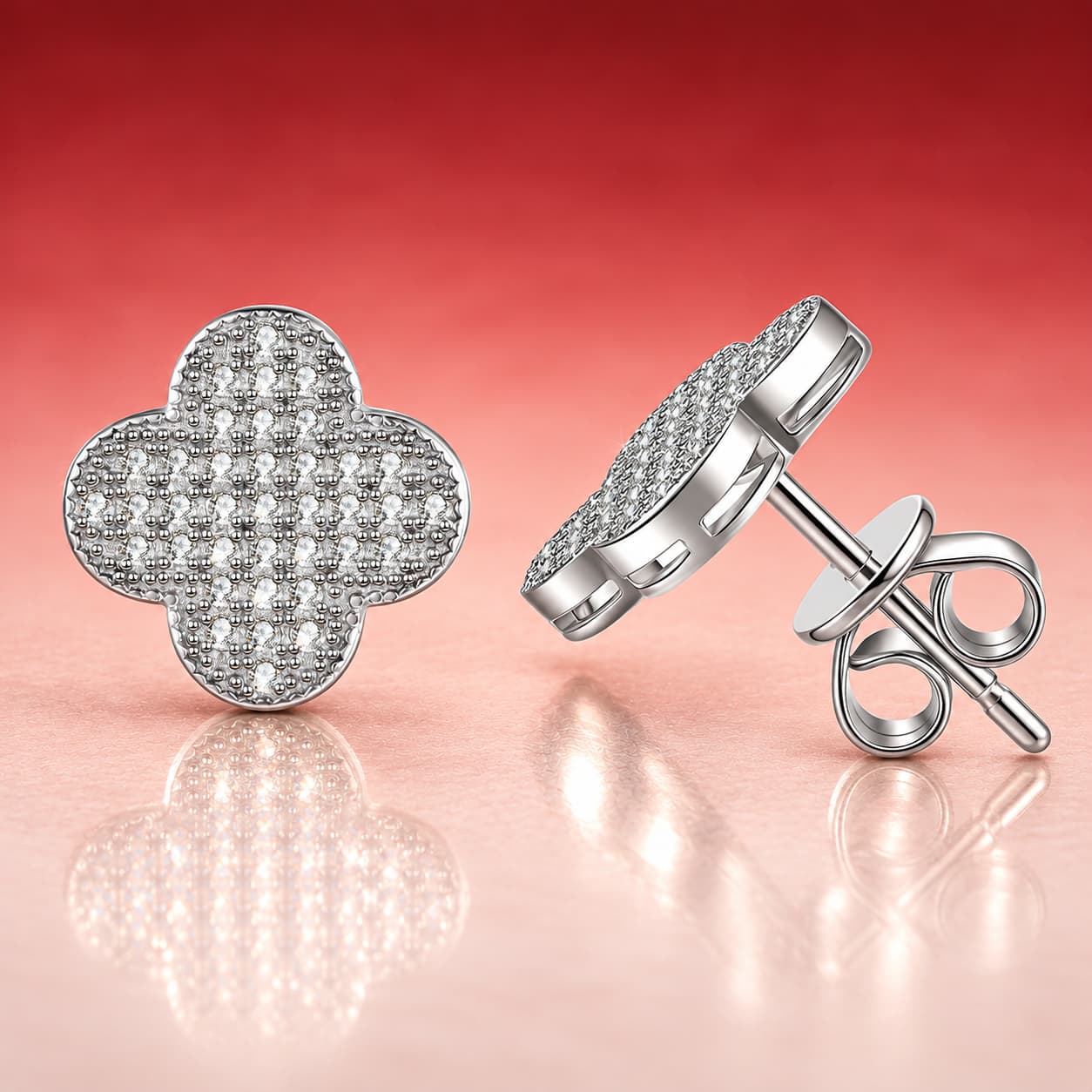 Pavé Clover Stud Earrings — 925 Sterling Silver — image 4