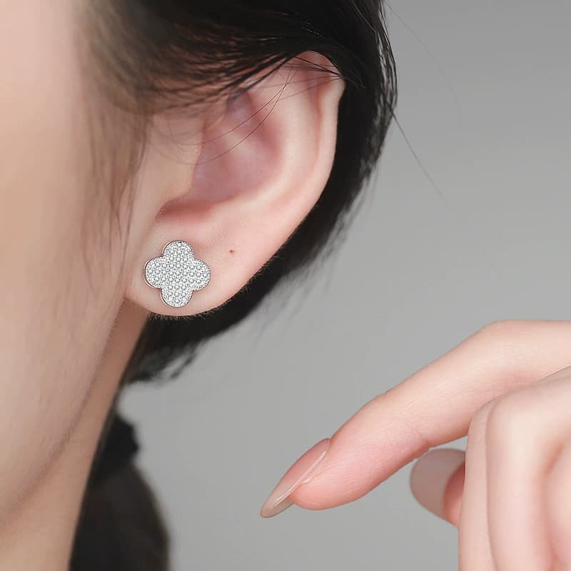 Pavé Clover Stud Earrings — 925 Sterling Silver — image 2