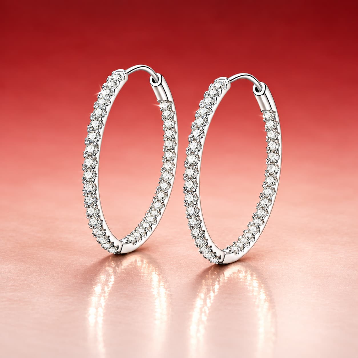 Luna Series · Elongated Pavé Oval Hoop Earrings — Sterling Silver — image 1