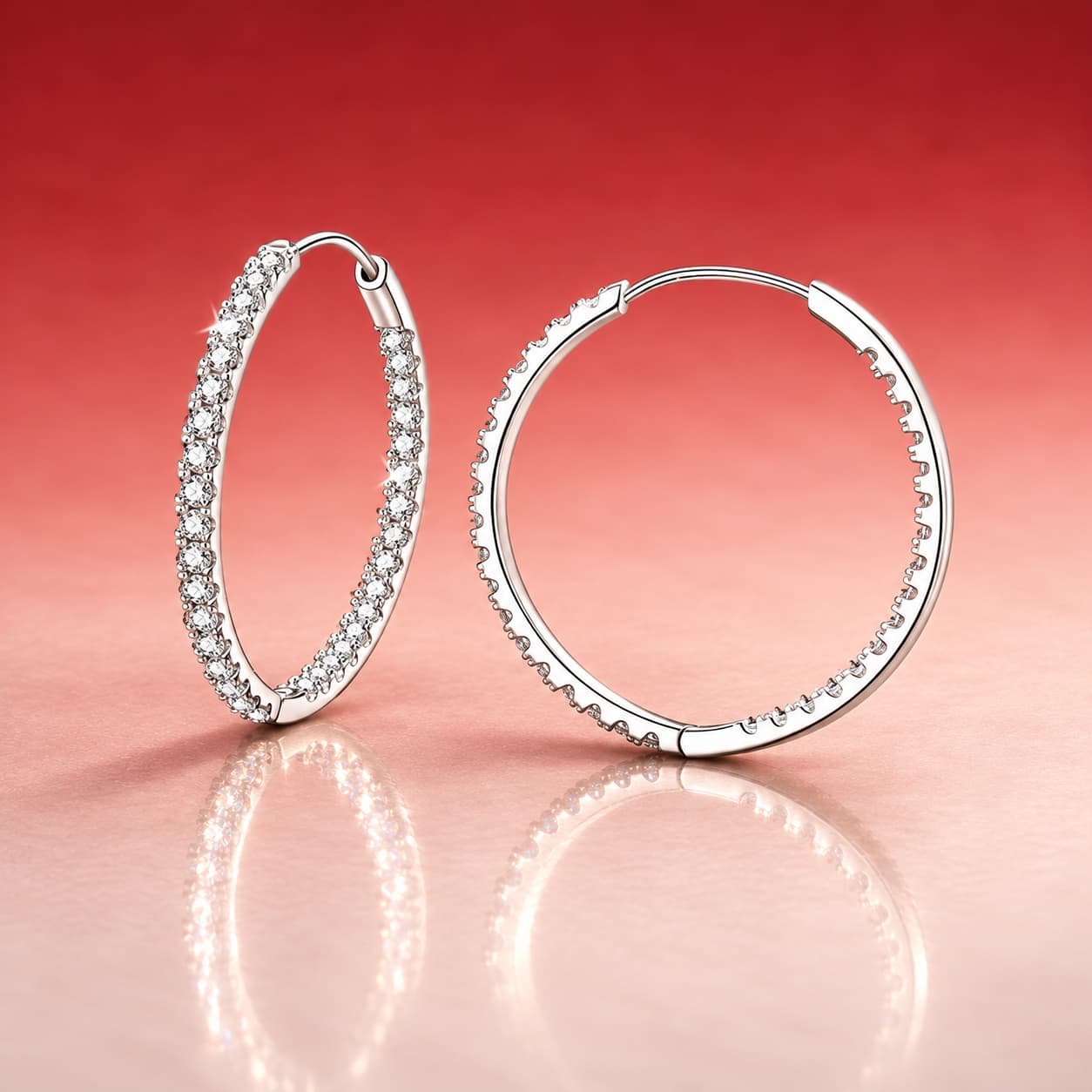 Luna Series · Elongated Pavé Oval Hoop Earrings — Sterling Silver — image 3