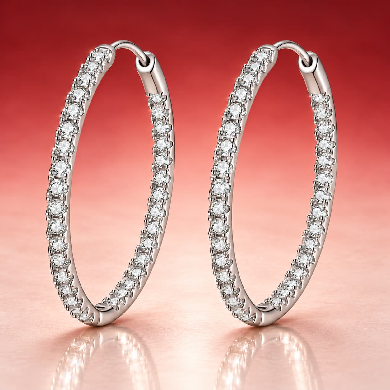 Luna Series · Elongated Pavé Oval Hoop Earrings — Sterling Silver — image 4