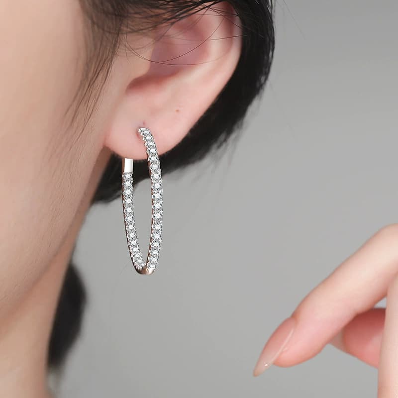 Luna Series · Elongated Pavé Oval Hoop Earrings — Sterling Silver — image 2